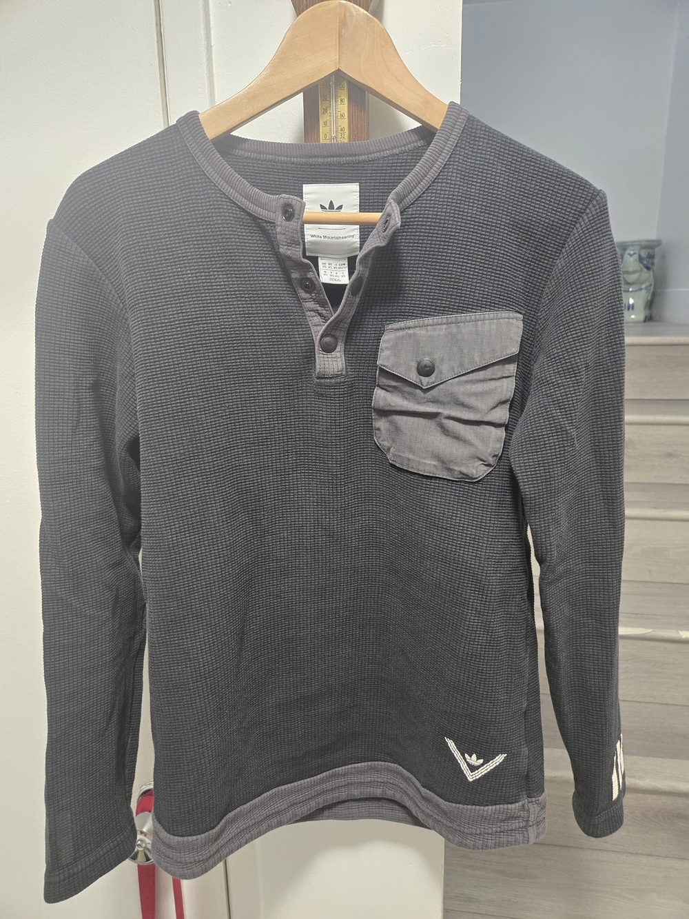 Adidas X White Mountaineering Waffle Henley Shirt - Charcoal Gray XS-S